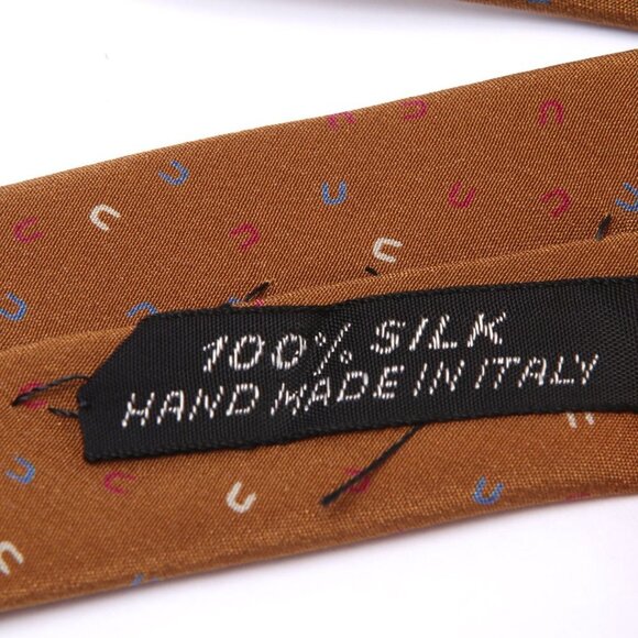 Vintage Emanuel Ungaro Silk Tie Brown Gold Geometric Pattern 100% Made in Italy - Picture 4 of 6